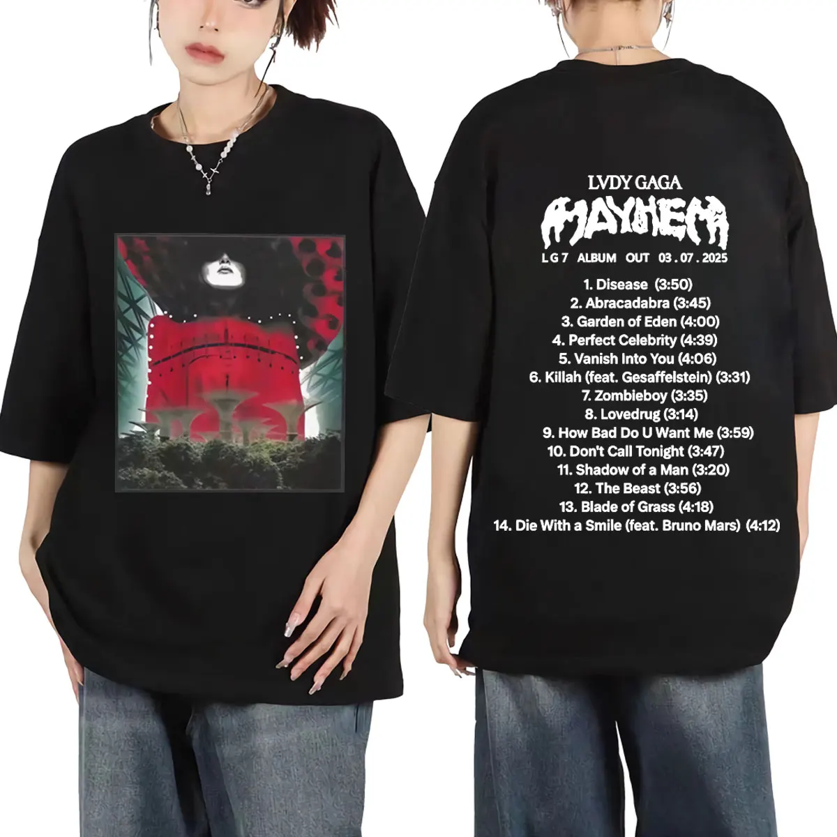 

Lady Gaga Mayhem 2025 New Album T-shirt Men Women Hip Hop Vintage Short Sleeve T-shirts Summer Fashion Casual Oversized T Shirt
