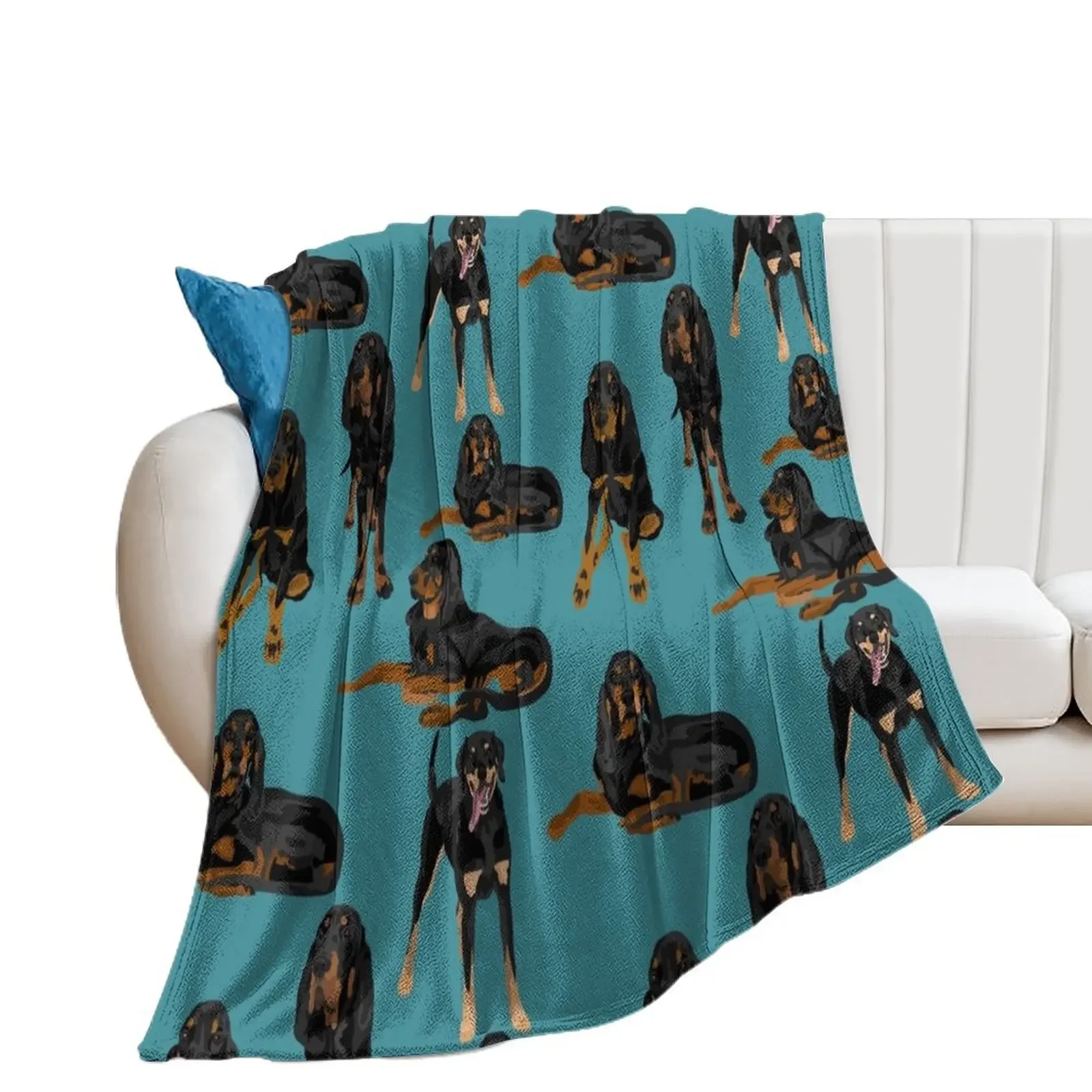 

Black and Tan Coonhounds on Teal Throw Blanket for sofa Nap Quilt Blankets