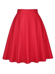 2024 New Harajuku Vintage Summer Gothic Punk Women Skirt 1950s 60s Solid Color Casual School Swing High Waist Red Women's Skirts