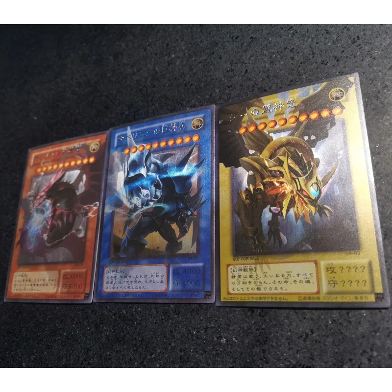 3Pcs/Set Yu Gi Oh Cards G4 Egyptian God Obelisk the Tormentor Anime Game Collection ACG DIY Color Flash Cards Off Screen Series