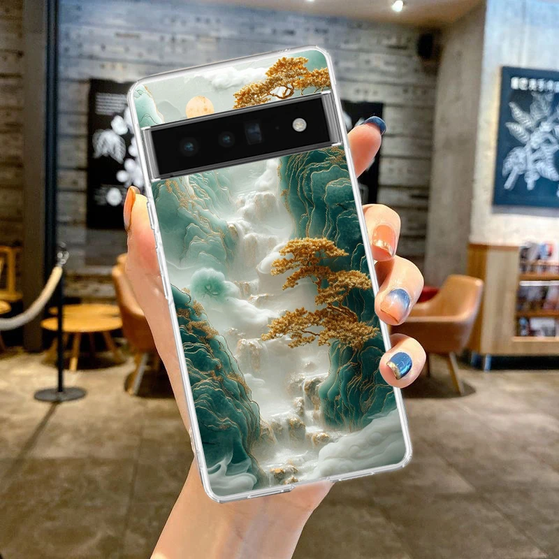 Landscape Painting Phone Case Cover for Google Pixel 8 7 6 5 4 4XL Shockproof Silicone 7A 6A 5A 4A 3A 3AXLPro Transparent Shell