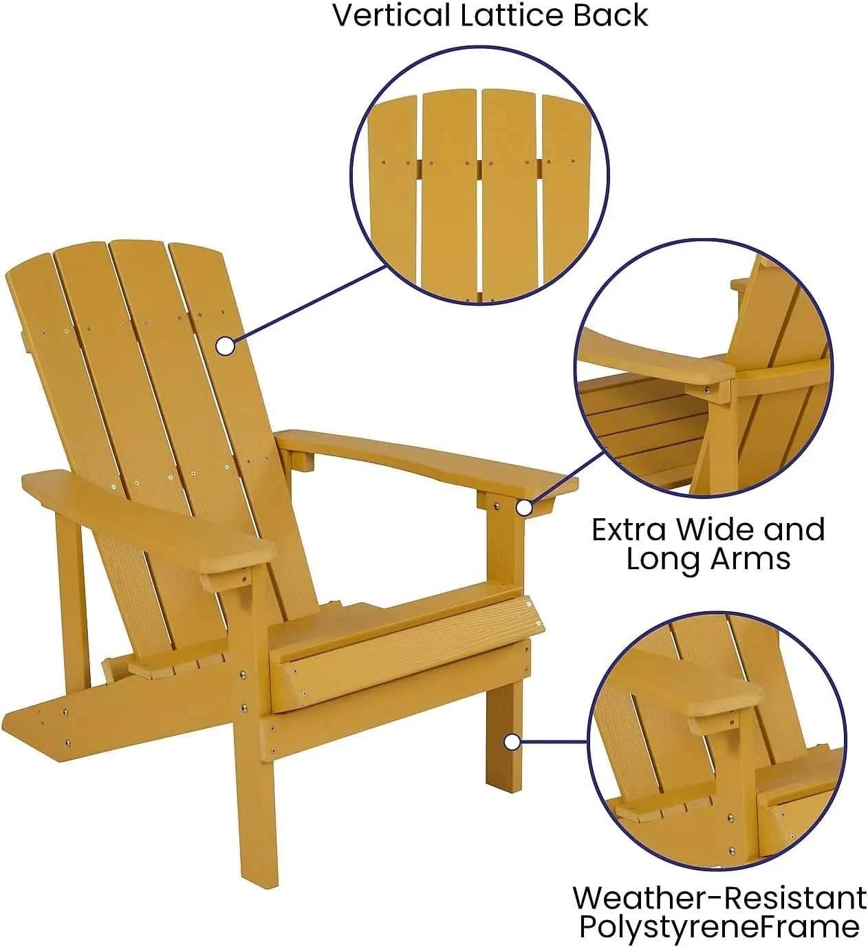 Sedia Adirondack per interni/esterni di grado commerciale charestown, piattaforma in resina resistente agli agenti atmosferici e sedili per Patio