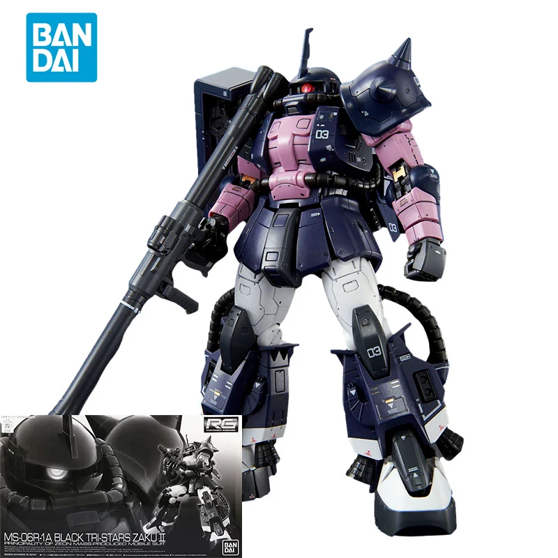 

Bandai Original GUNDAM Anime Model RG 1/144 MS-06R-1A BLACK TRI-STARS ZAKUⅡ Action Figure Assembly Model PB Toys Gifts for Kids