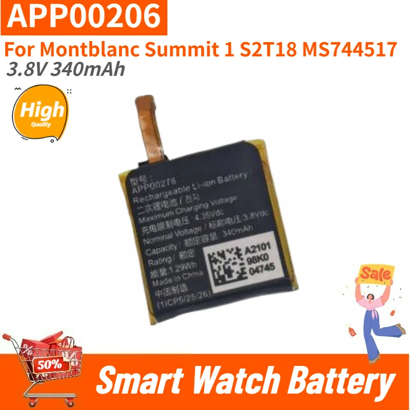 

APP00206 High Quality Smart Watch Battery 3.8V 340mAh For Montblanc Summit 1 S2T18 MS744517 Brand New Replacement Battery