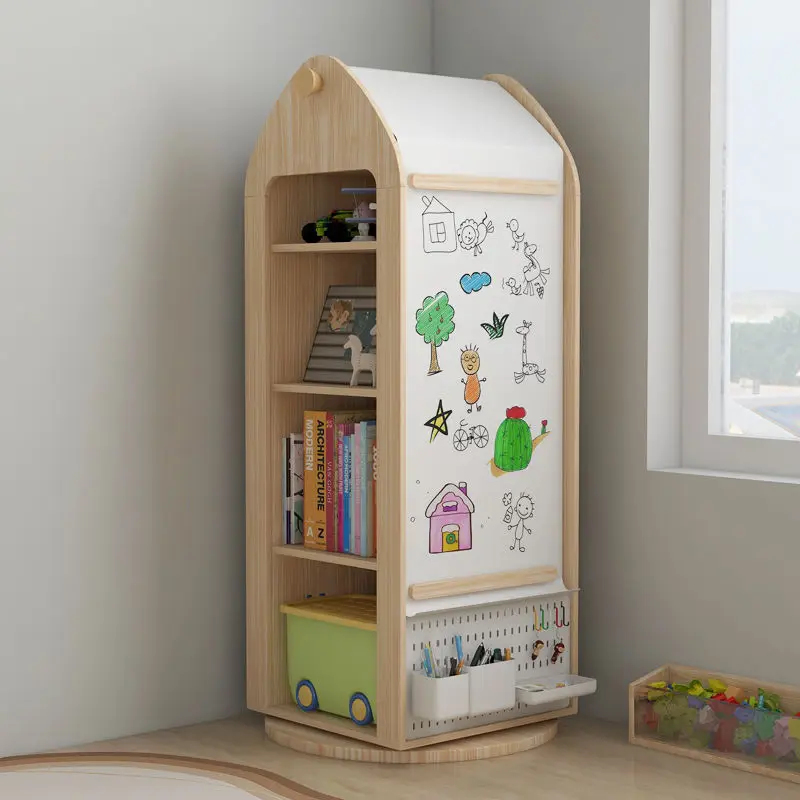 Rotating bookshelf Floor-to-ceiling all solid wood bookcase Picture book rack Storage rack