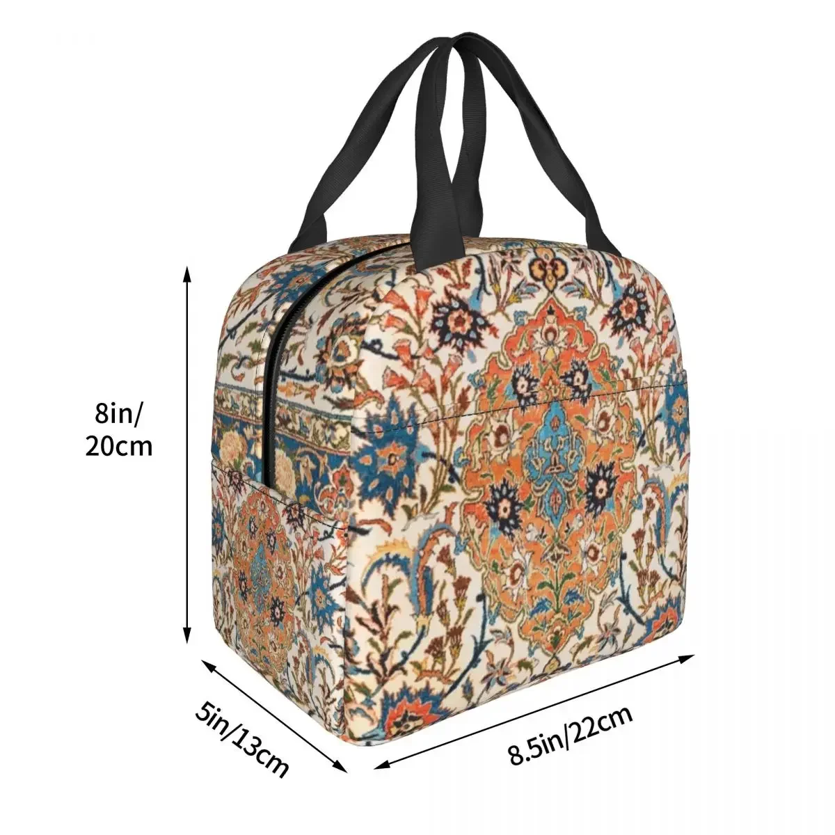 Isfahan Central Persian Carpet Print Insulated Lunch Bags Picnic Bags Cooler Lunch Box Lunch Tote for Woman Work Children School