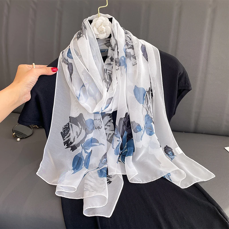 Luxury Brand Women Beach Scarf Georgette Silk Shawls Design Print Headband Female Summer Headband Wraps Sunscreen Hijab 2023