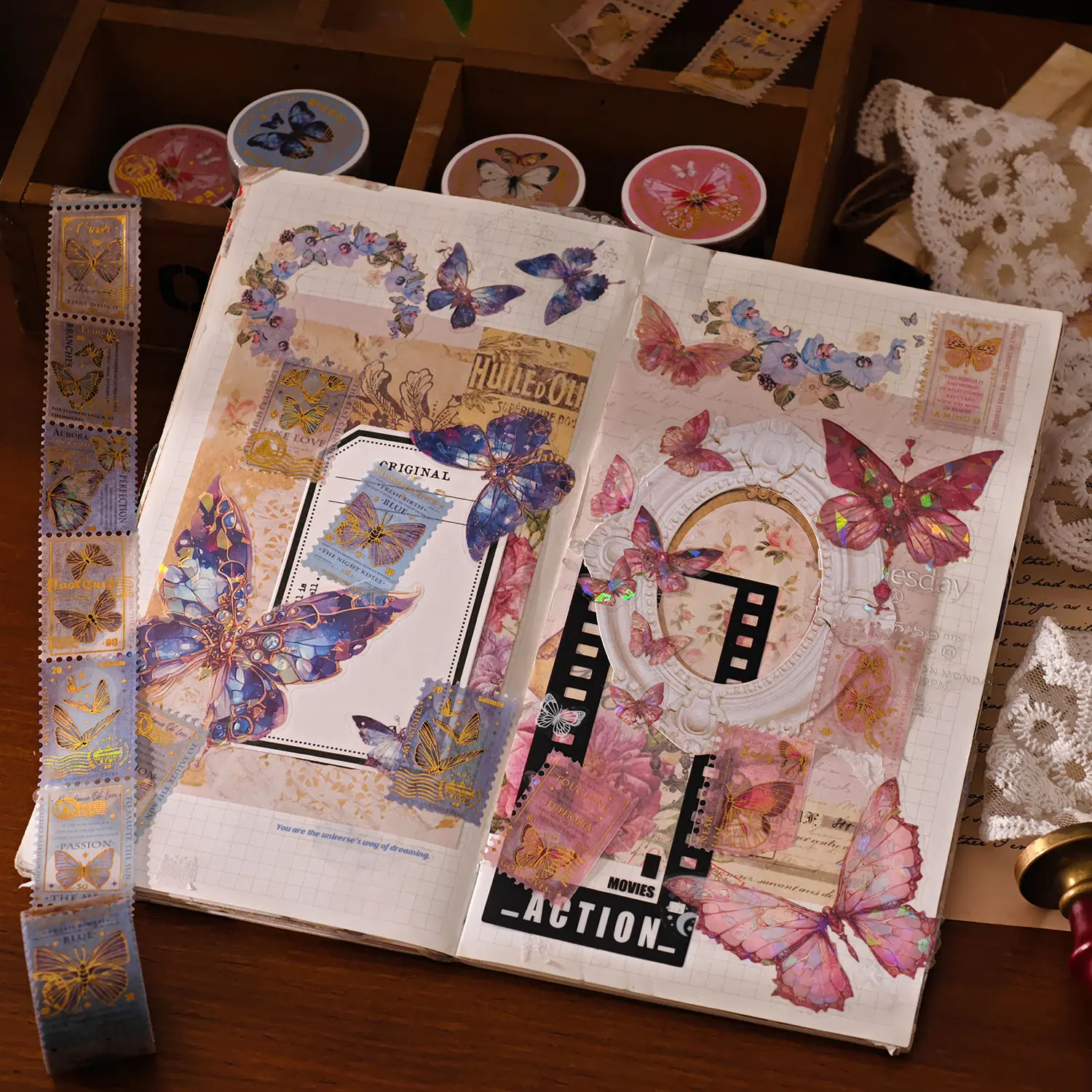 Washi Tape Butterfly Light Lingering Series Ins Style Hot Stamping Butterfly Theme Handbook DIY Decorative Material Sticker