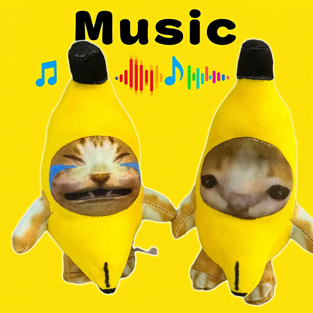 

Banana Happy Cat Keychain Pendant Press to Make a Sound or Cry Plush Toy Doll Simulation Food Prank Props