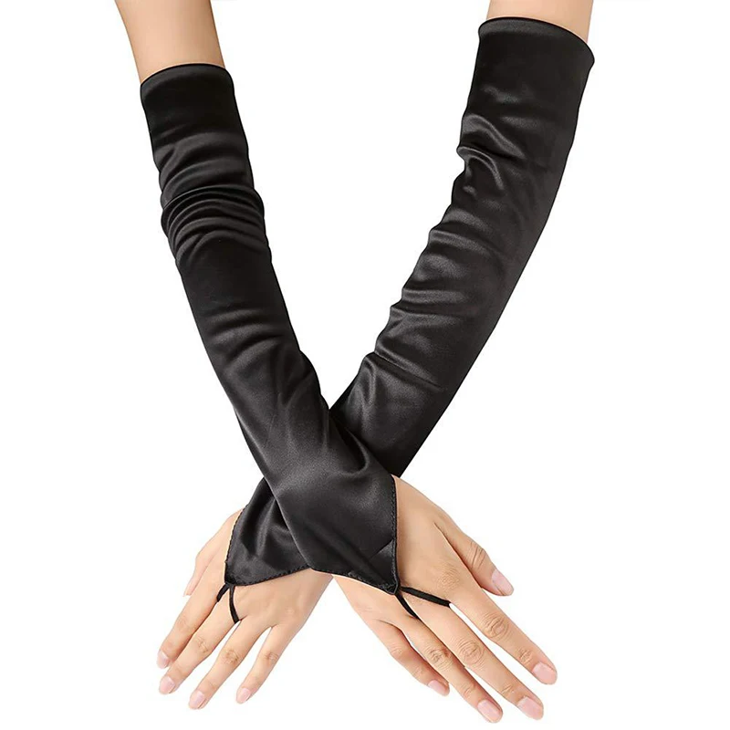 Finger Hook Long Gloves Etiquette Sunscreen Mittens Anti-UV Cycling Driving Gloves Long Elastic Women Satin Performance Gloves