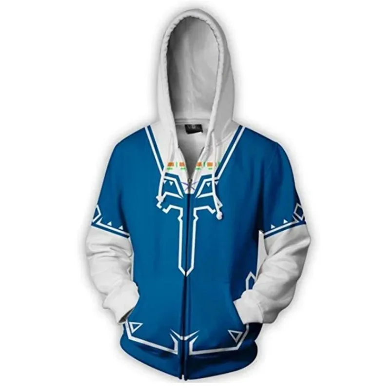 Cosplay Legend Zelda Link Zipper Up Hoodies Tops Jackets Anime 3D Print Sweatshirt for Adult Men's Coat Fashion Streetwear