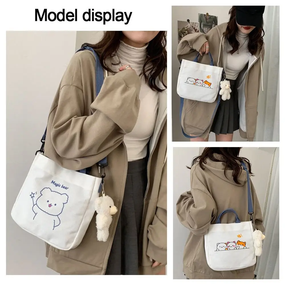 Korean Students Canvas Bag Female Shoulder Diagonal Package Bear Cute Handbag