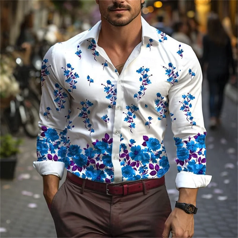 

Floral casual breathable men's shirt outdoor street soft and comfortable daily lapel autumn shirt oversized top