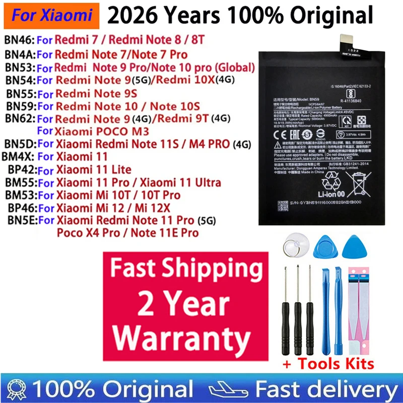 BP42 BN57 BN53 BN62 BM58 Battery For Xiaomi Redmi Mi Mix 1 2 2S 3 4 Poco X3 F3 K30S K40 10T 11T 11 11i Pro Lite Ultra Bateria