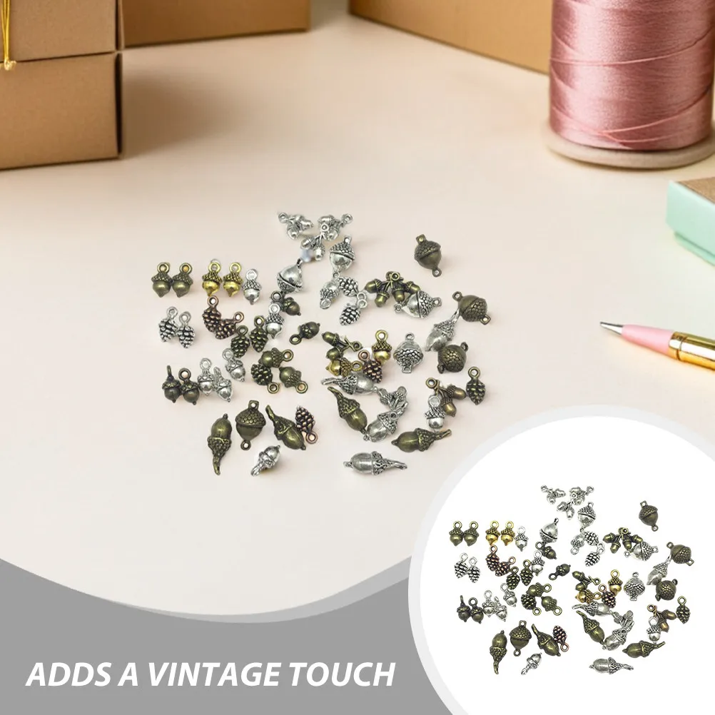 150Pcs Acorn Pinecone Charm Pendants Vintage Metal 3D Nut Beads DIY Jewelry Bracelets Necklaces Keychains Acorn Charm