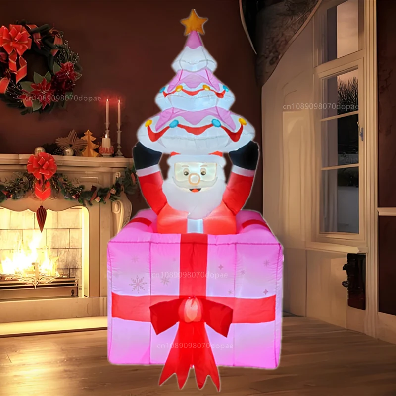 크리스마스 인플랫 리프팅 케이크 선물 팩, 산타 클로스 내장 LED 조명, 실내 야외 장식 장난감, 홀리데이 파티 사이트 장식, 6FT