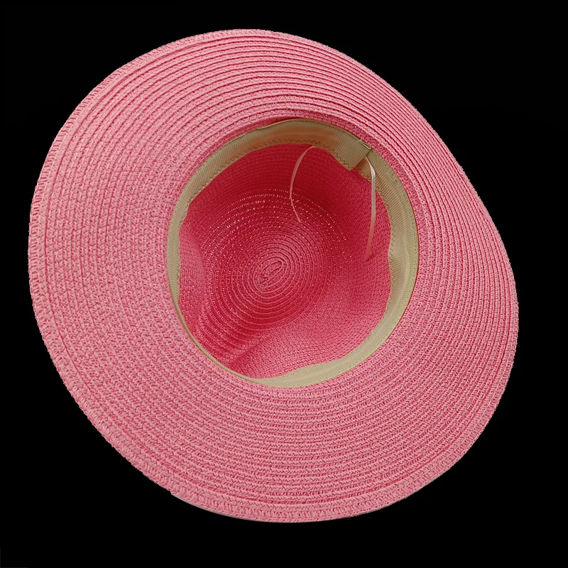 Jazz Top Straw Hat Pink New Accessories Beach Hat Men\'s and Women\'s Hat New Flat Top Summer Beach Travel Essential Sun Hat