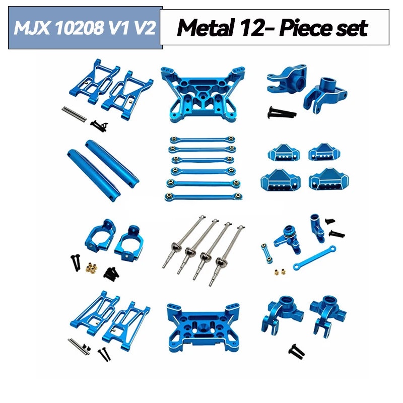 أجزاء ترقية من سبائك الألومنيوم باللون الأزرق لـ MJX 1/10 10208 V1 V2 RC سيارات محرك رمح التوجيه مجموعة C-نوع مقعد امتصاص الصدمات