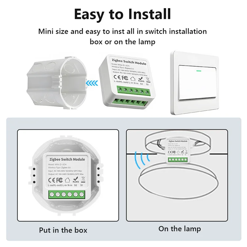 Moduł przekaźnikowy LLCS-Zigbee, 4 kanały, AC100-240V, włącznik/wyłącznik, inteligentny włącznik domowy, mini włącznik typu \"dark box\"