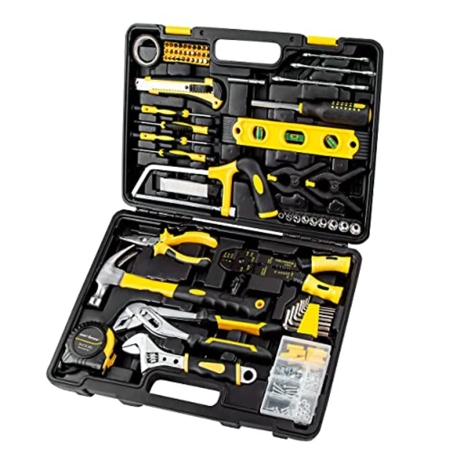 

218-Piece Tool Set General Household Hand Tool Kit with Plastic Toolbox Storage Case Yellow