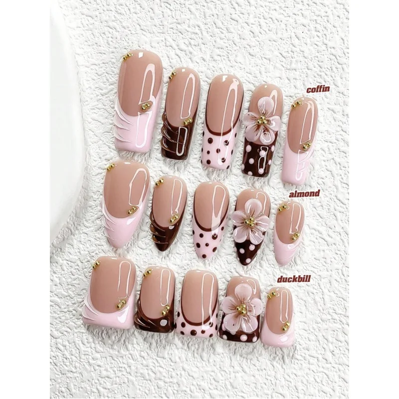 

10pcs Y2K 3D Exquisite Vivid Flower Nail Kit, 3D Handmade Flowers Accent, Transparent Water Droplets Design,Polka Dot Pattern
