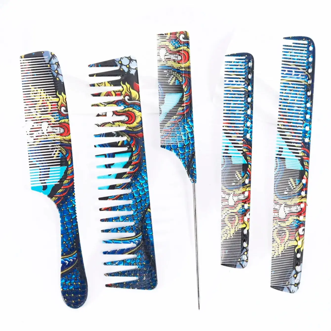 

5pcs/set of Chinese style printed hair cutting comb - professional hair cutting comb set Special for real hair wigs