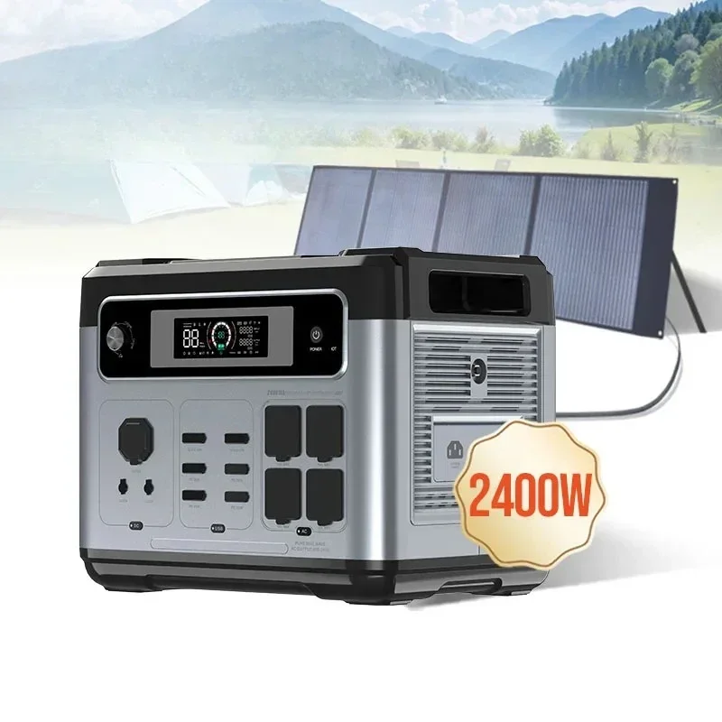 2400W Portable Power Station with Lifepo4 Power Bank LED Lighting Emergency Power Supply Solar Generator