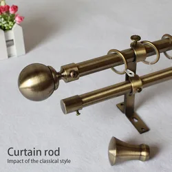 Nordic Style Gold Single Mute Curtain Rods Set, 19MM Iron Double Roman Poles, Include Rings, Brackets, Install Accessories