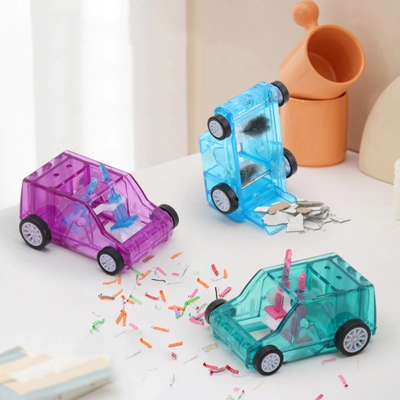 2Pcs Student Kids Mini Desktop Cleaning Cart Toy Pencil Shavings Eraser Cleaner Rubbish Trolley Hand Push Scooter Toys Kids Toy