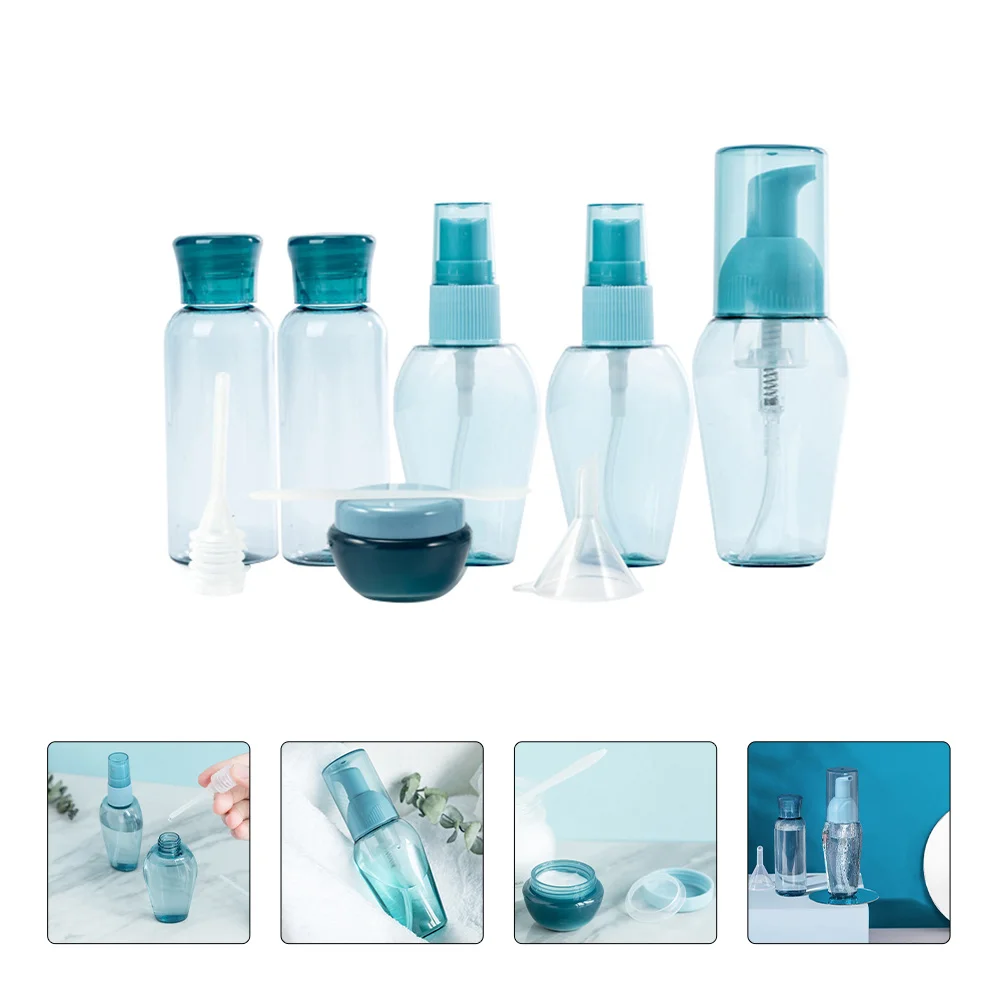 

1Set Lotion Storage Bottles 9-Unit Strong Safe Material Portable Travel Containers for Liquid Essentials Blue