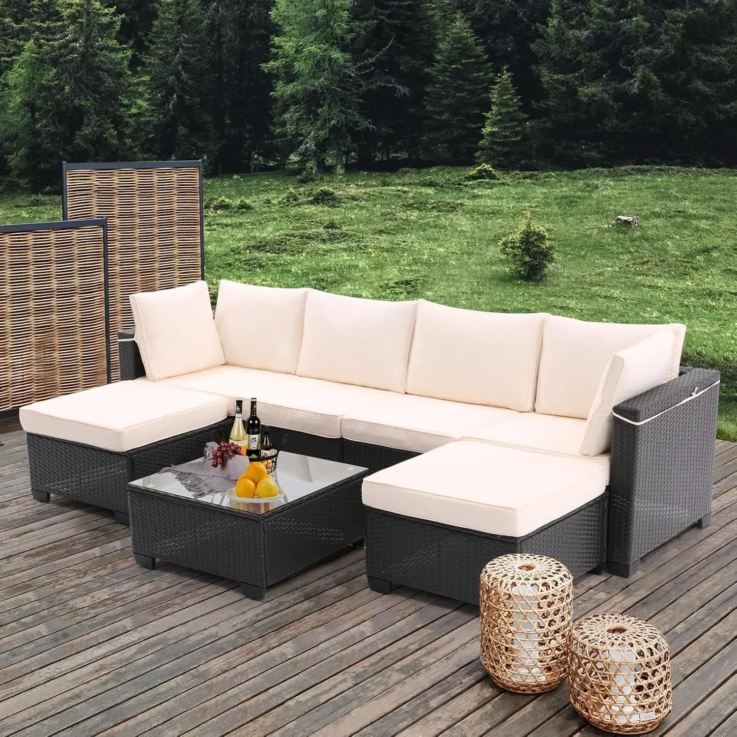 

Outdoor Patio Furniture Set, All-Weather Rattan Sectional Sofa Wicker Conversation Set with Cushionfor Garden, Backyard,Poolside