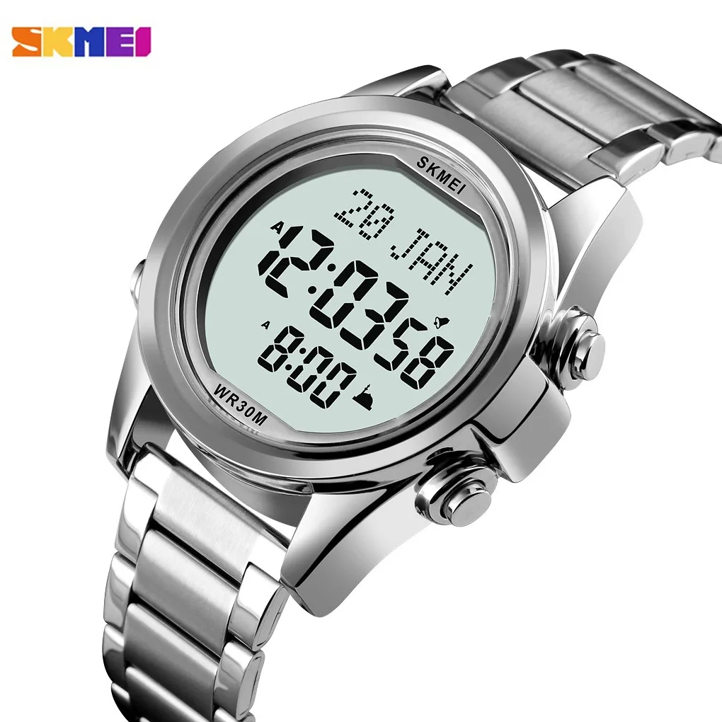 SKMEI Digital Watches Muslim Azan Clock Men Watch for Prayer with Qibla Compass Adhan Alarm Hijri Islamic Wristwatch 1667