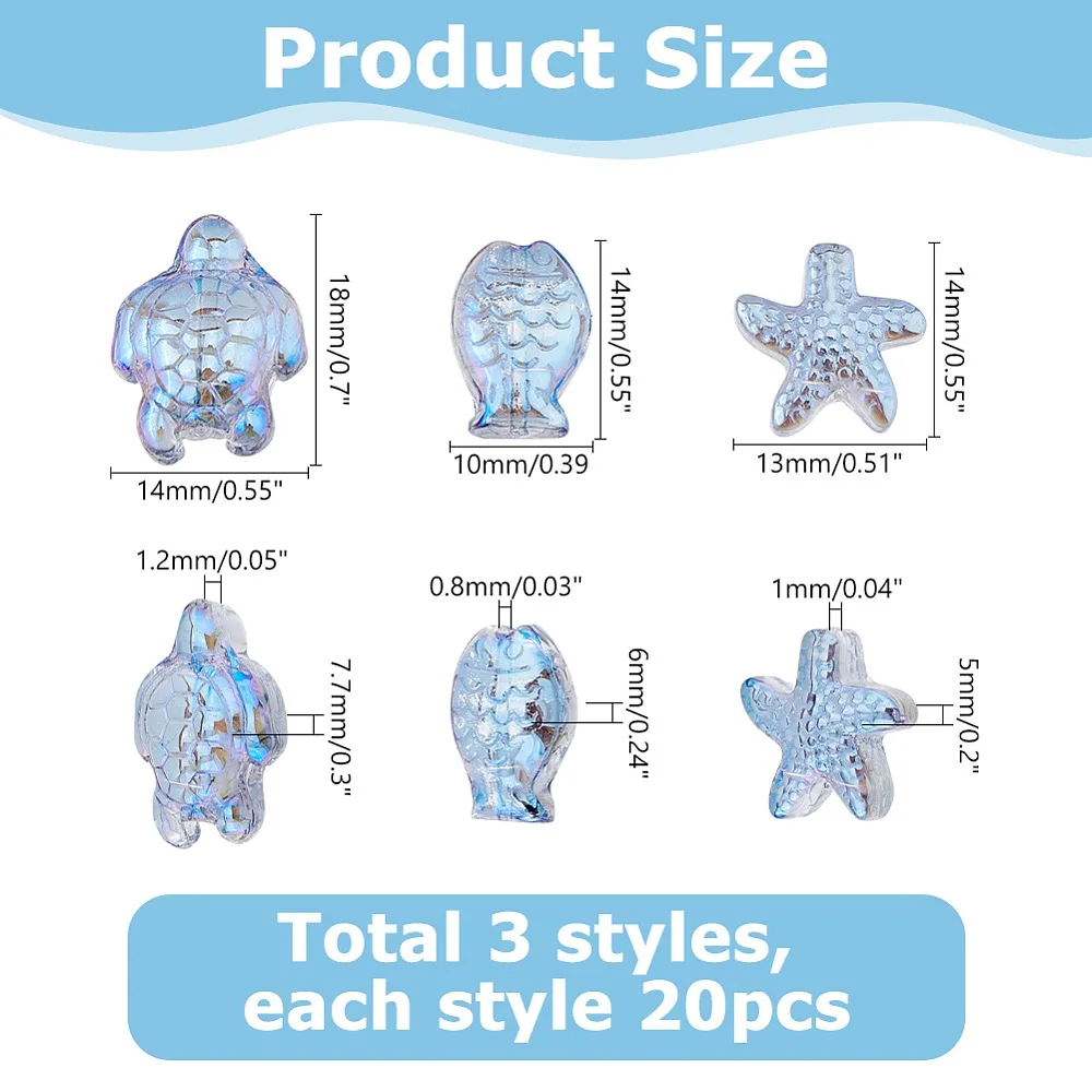kits-diy-de-contas-de-vidro-e-contas-lampwork-com-formato-de-tartaruga-e-estrela-do-mar-azul-aco-claro-10x14x6mm-furo-08mm