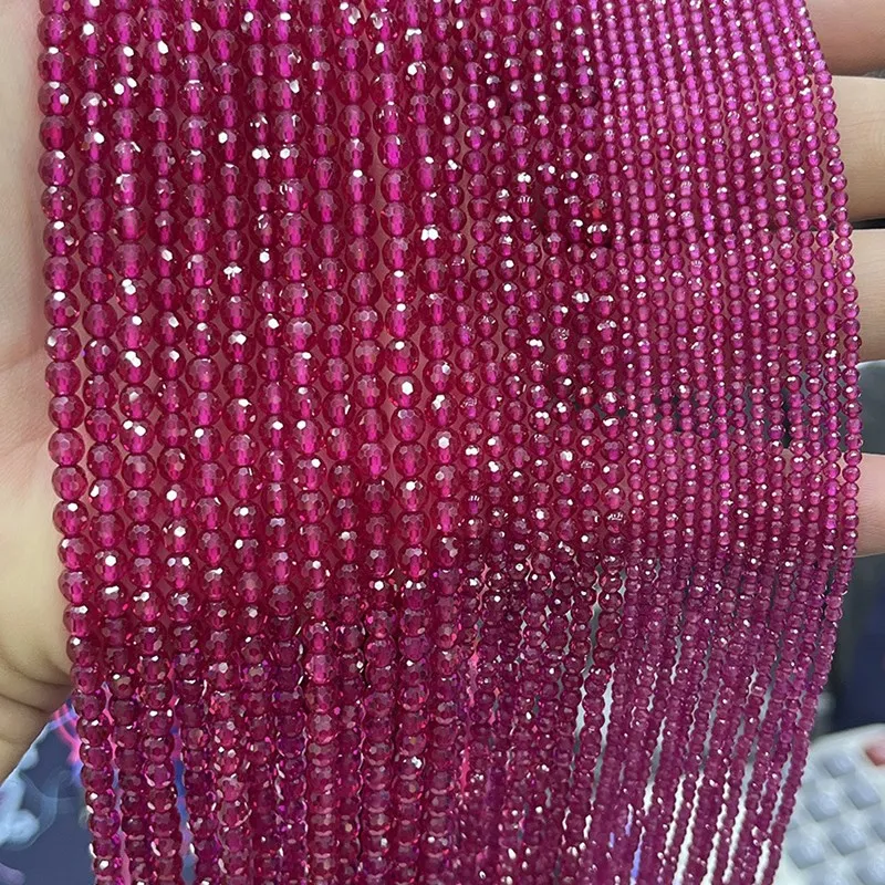 5A Ruby red 2/3/4mm round faceted loose beads 38cm for DIY jewelry making necklace FPPJ wholesale  nature