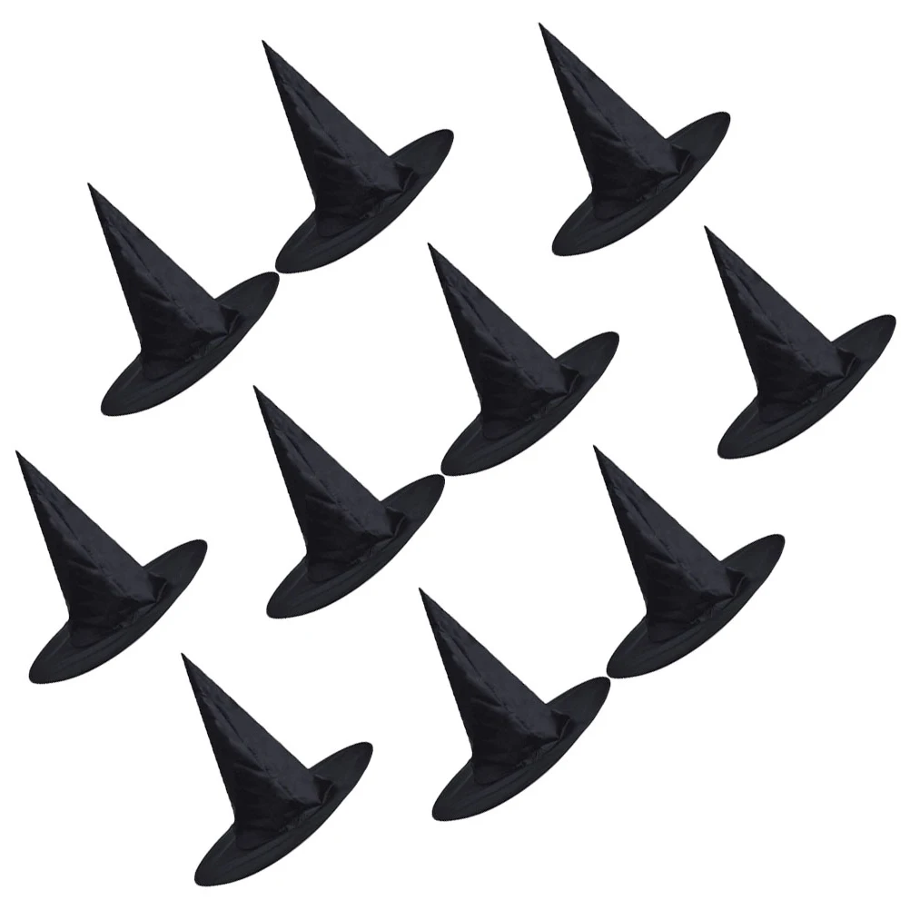

10 Pcs Black Witch Hat Ornament for Halloween Costumes Cosplay Party Decorations 37cm Diameter 35cm Height Foldable Brim