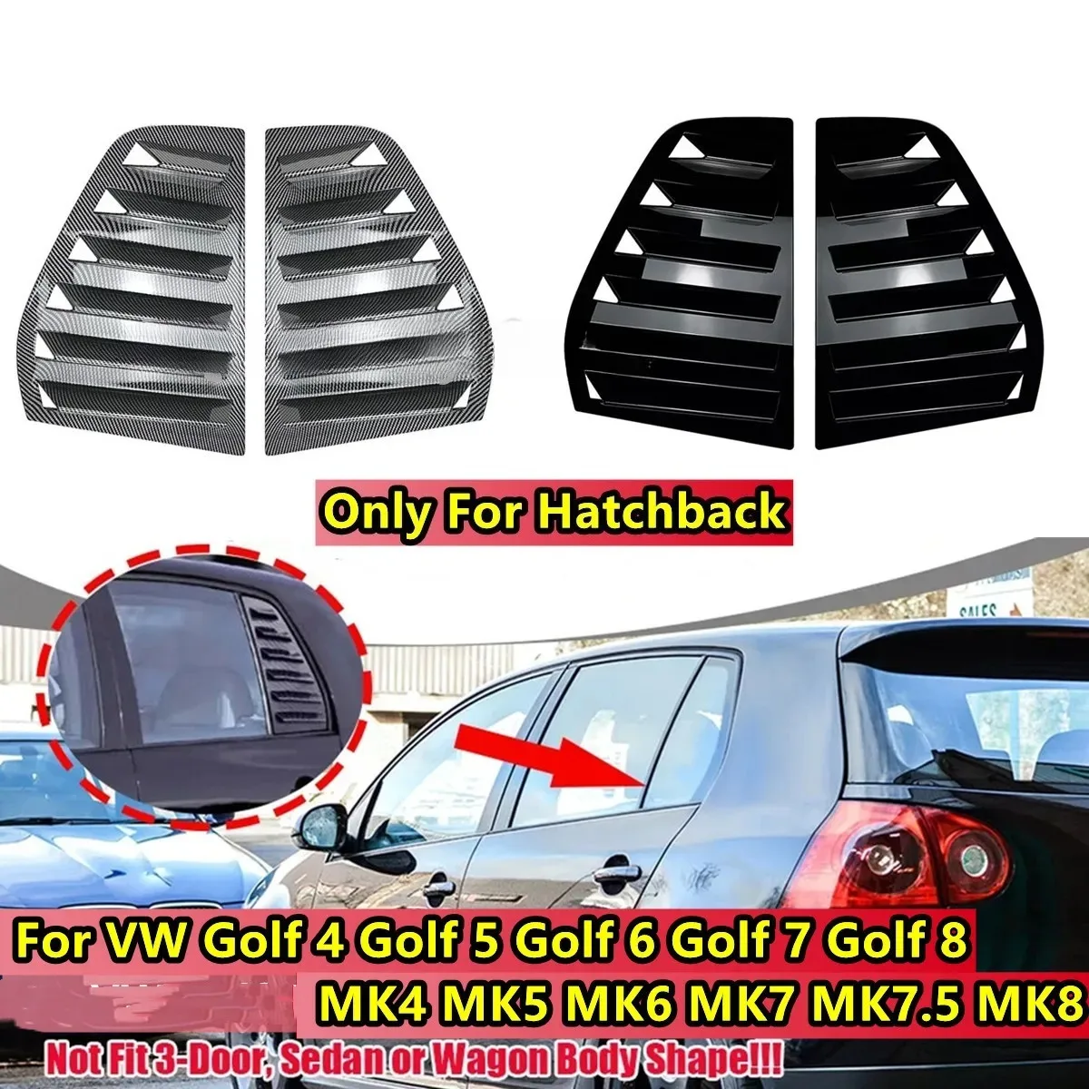 For VW Golf 4 5 6 7 MK4 MK5 MK6 MK7 MK7.5 MK8 Pair Rear Side Window Trim Spoiler Window Shutter Cover Louver Air Vents Body Kits