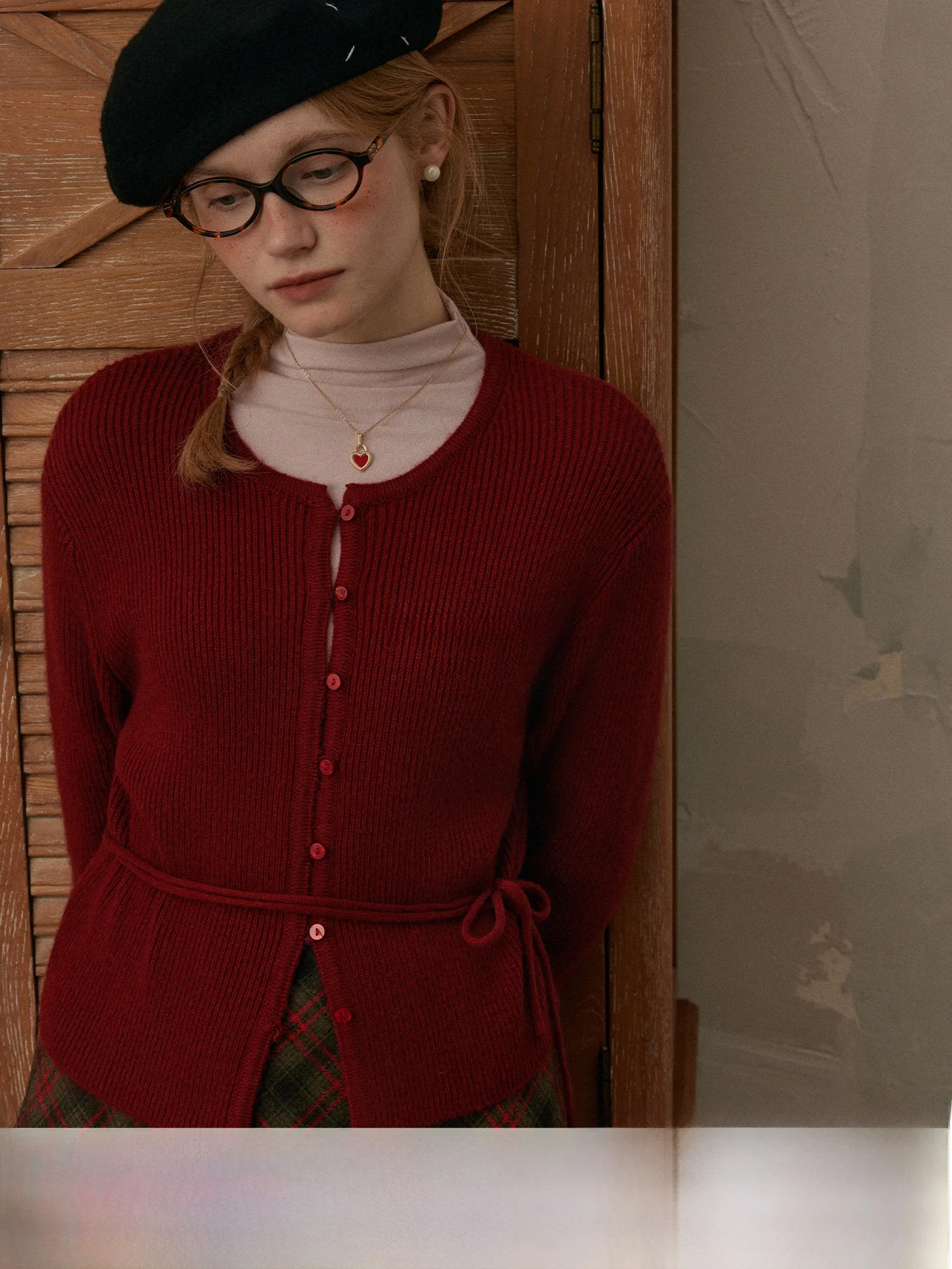 

Rina Berry Wool Blend Slim Fit round Ne Knitwear Belted Thin Pure Color Design Simple Commute Women's Faion Top