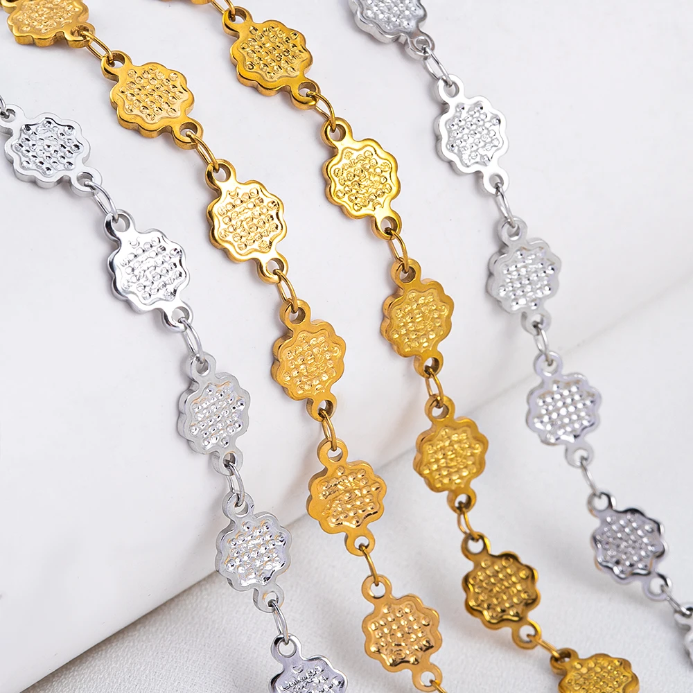 1meter Striped Flower Stainless Steel Link Chain Cable Curb Body Chains for Necklace Bracelet Jewelry Findings DIY Multi Styles