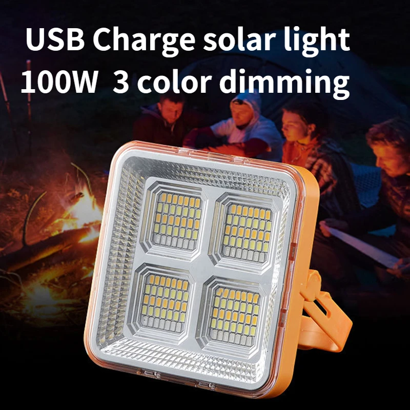 100W Portable Solar Camping Lights 3 Light Modes USB Rechargeable Work Repair Lighting LED Outdoor Work Repair Magnet Flashlight