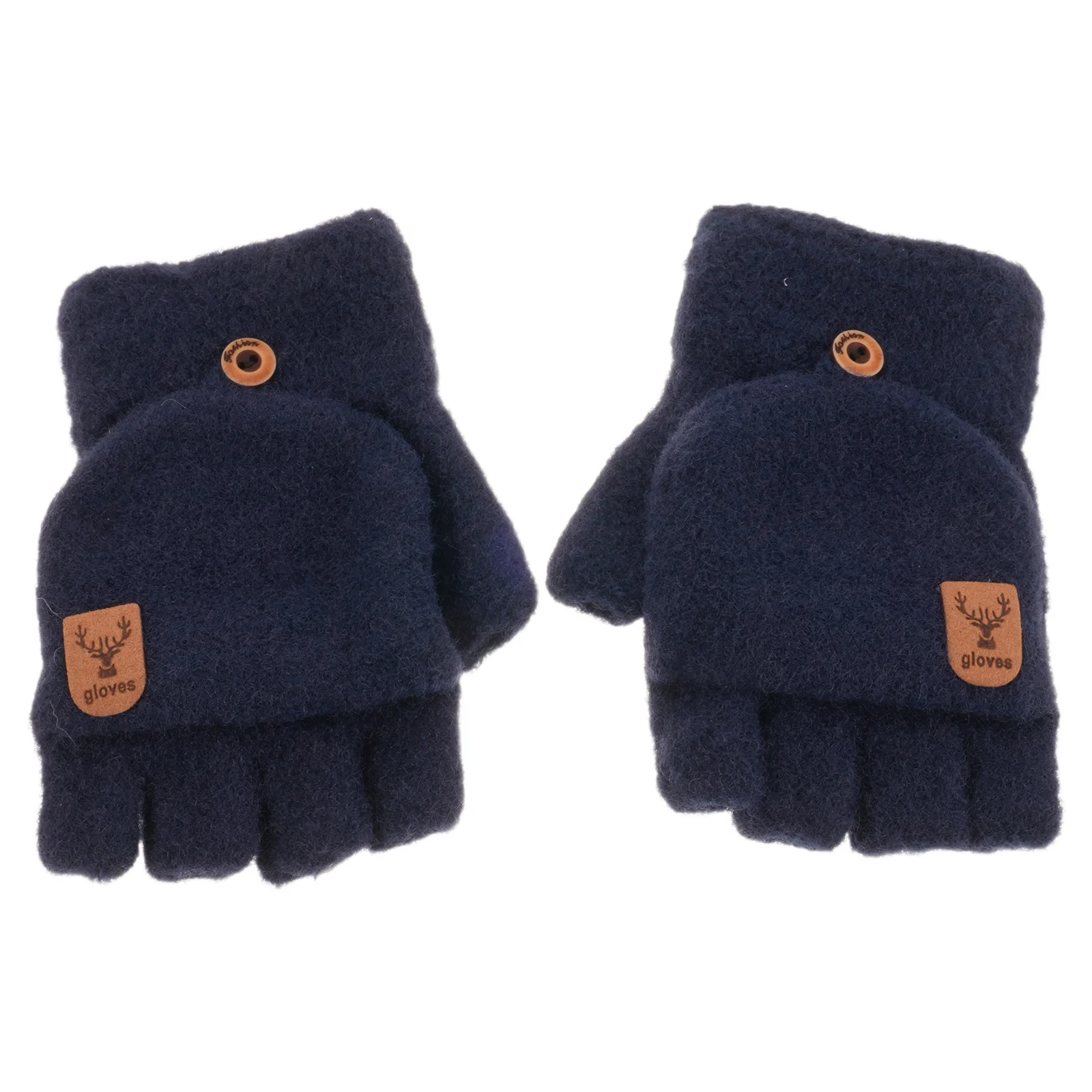

1Pair Knitted Thermal Gloves Navy Blue Convertible Fingerless Mittens for Cold Weather Driving Cycling Hiking Office Wear Touch