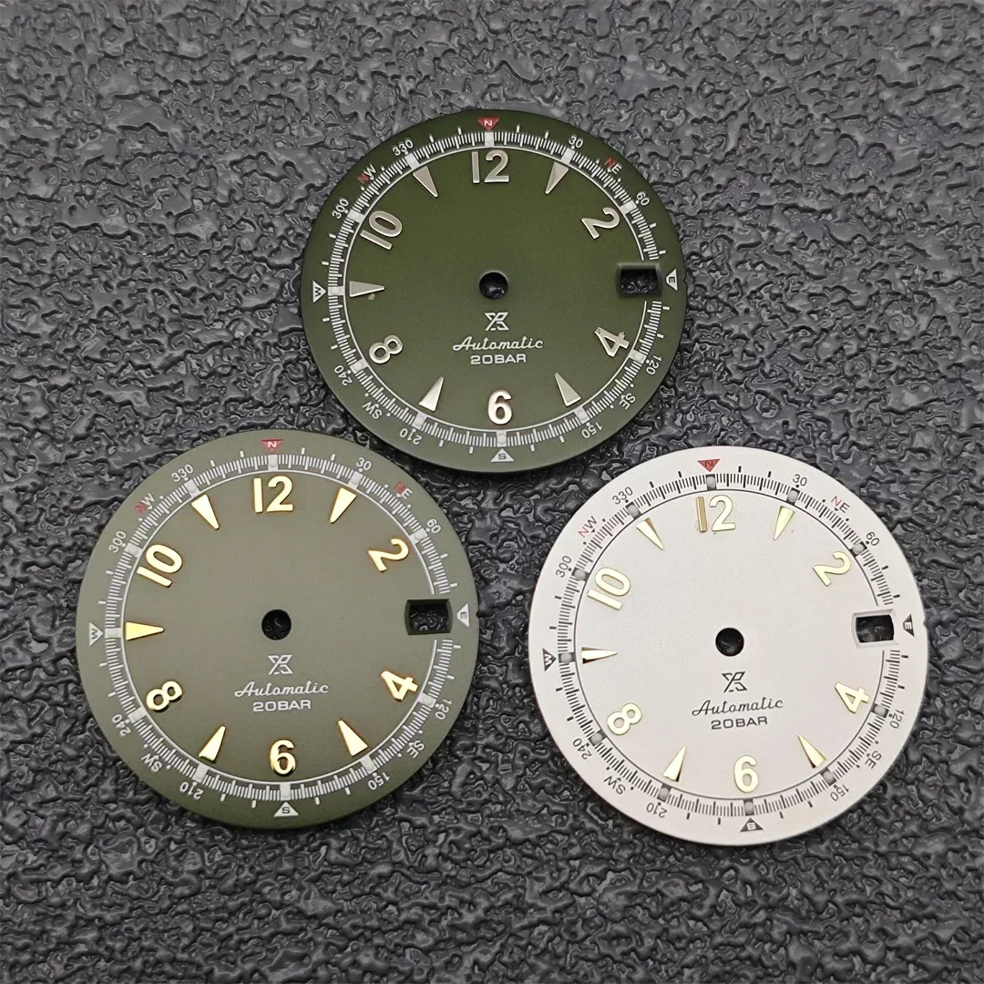 Vintage Olive Green Literal Watch Dial 28.5mm Watch Dial Green Luminous Watch Face Accessories for NH35/4R35 Movement