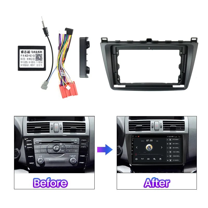 For Mazda 6 2008 2009-2012 9inch Car Radio Main Frame Bezel Kit Dashboard Single Frame Cable Canbus Panel Radio Bezel Complete