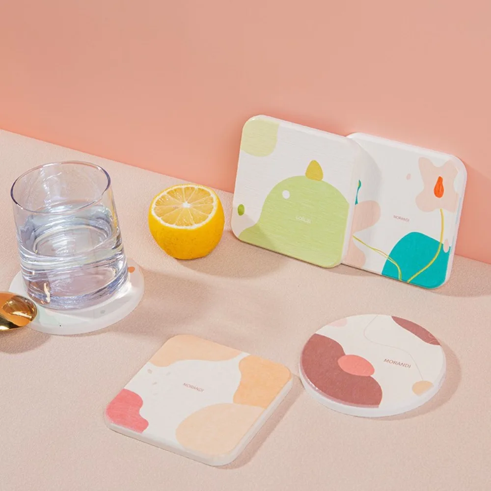 

4pcs Square/Round Morandi Diatomite Coaster Quick-drying Water-absorbent Insulation Pad Anti Slip Minimalist Style Mug Mat Gift