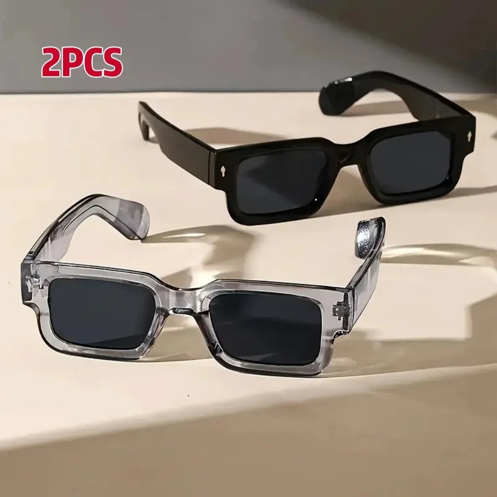 1Pc/2Pcs Men's Fashion Square Frame Black & Gray Combination Glasses Simple Casual Decorative Glasses for Beach Parties, Driving