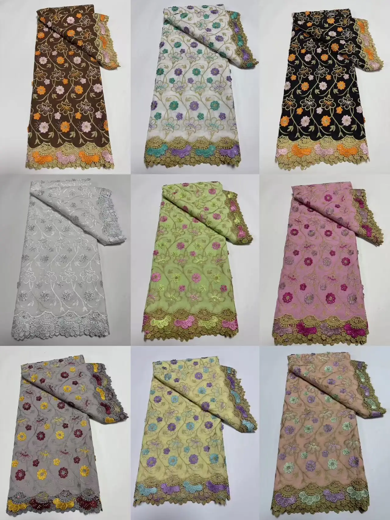 

African Cotton Dry Lace Swiss Voile Fabric with Embroidery Stones Cord Guipure for Wedding Outfits Newest High-Quality Lace