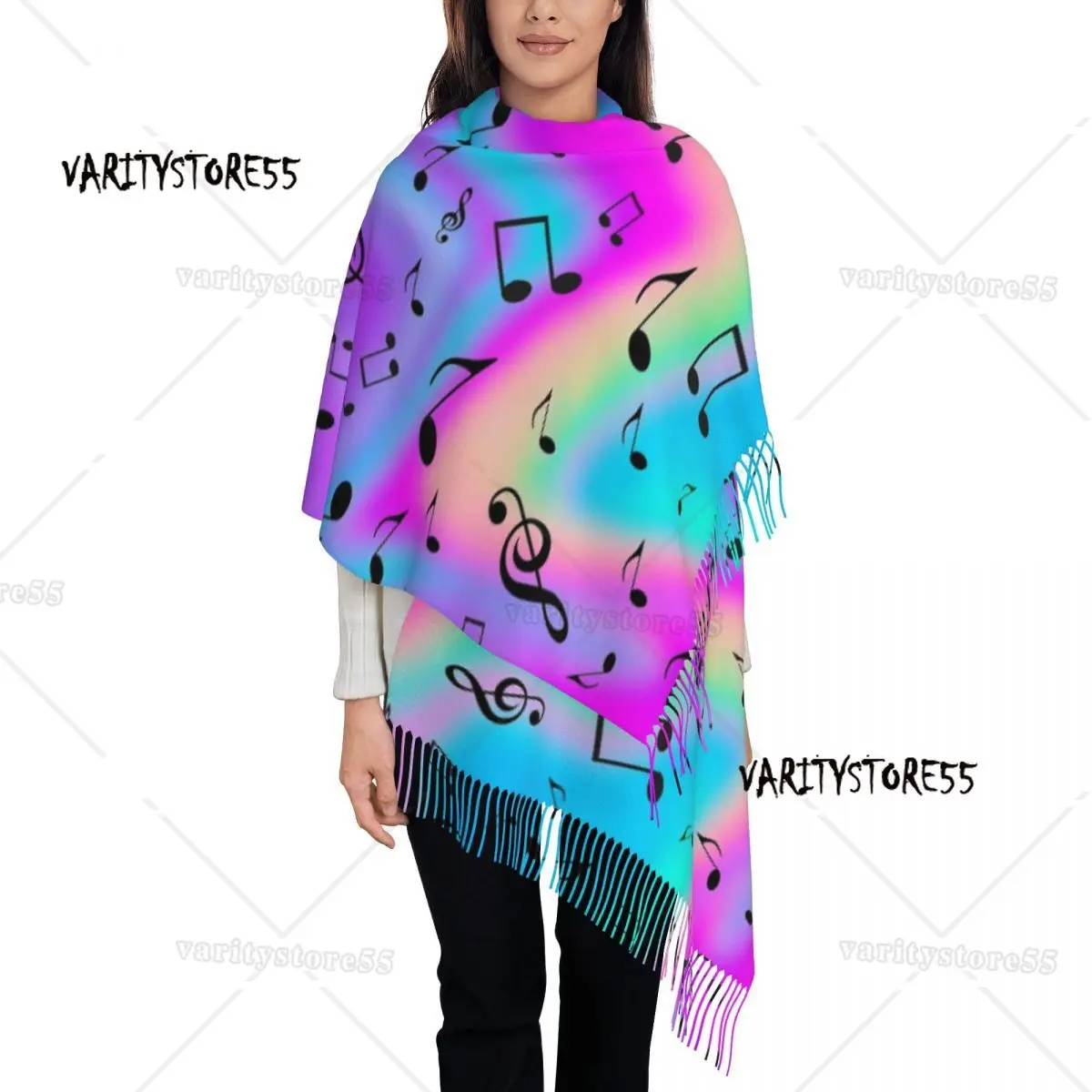 

Drunk On Music Notes Scarf for Womens Fall Winter Pashmina Shawl Wrap Musician Song Band Long Scarves with Tassel Lightweight