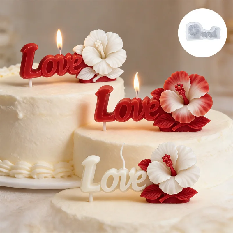 

3d Love Letter Hibiscus‌ Flower Silicone Mold Plaster Decoration Epoxy Resin Mold Home Decoration Scented Candle Making Supplies