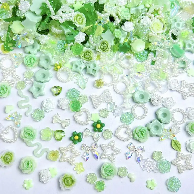 ネイルアートアクセサリー,グリーンシリーズ,透明椿,竹,グラデーションボウ,ミックス樹脂,チャーム,DIYパーツ,ノベルティ