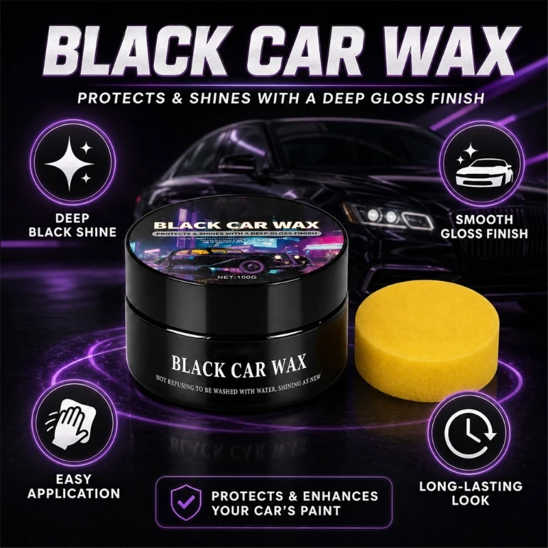 Dark Vehicle Paint Care Paste with Sponge Applicator, Black Finish Upkeep for Hand Application and Gloss Maintenance