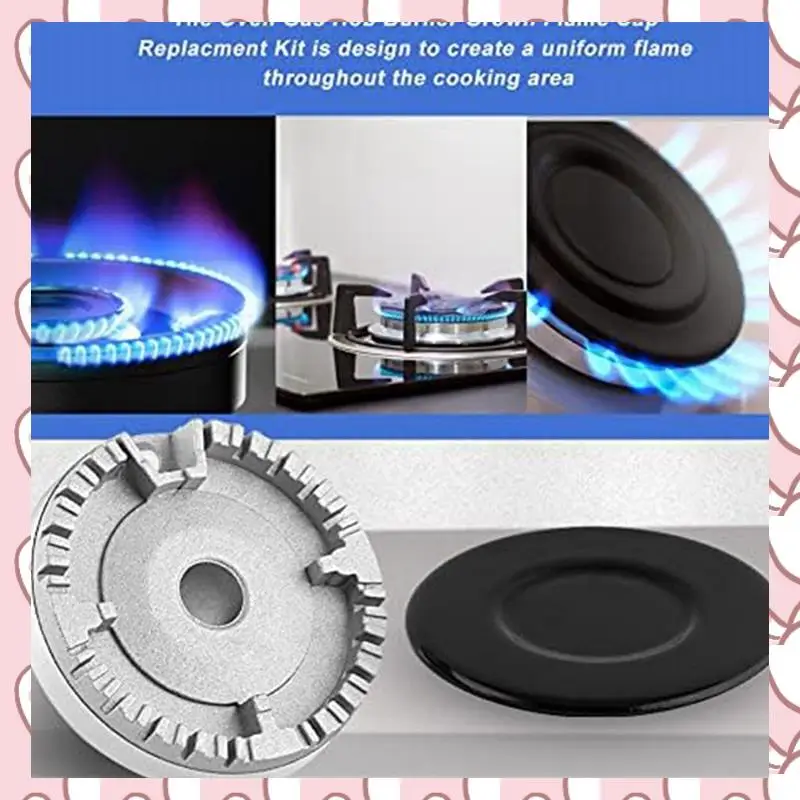 

HHTL 3 Piece Surface Gas Stove Burner Caps And Burner Head Replacement Kit Universal Cooker Hat Set Metal Fit Most Gas Stove Bur